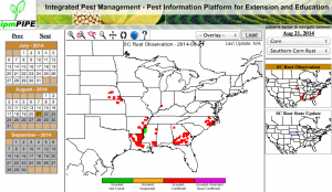 Figure 1. IPM Pipe Southern Corn Rust Advisory for August 21, 2014.